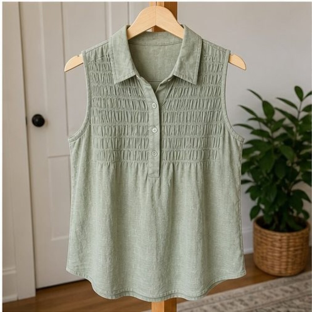 Sage Smocked Top